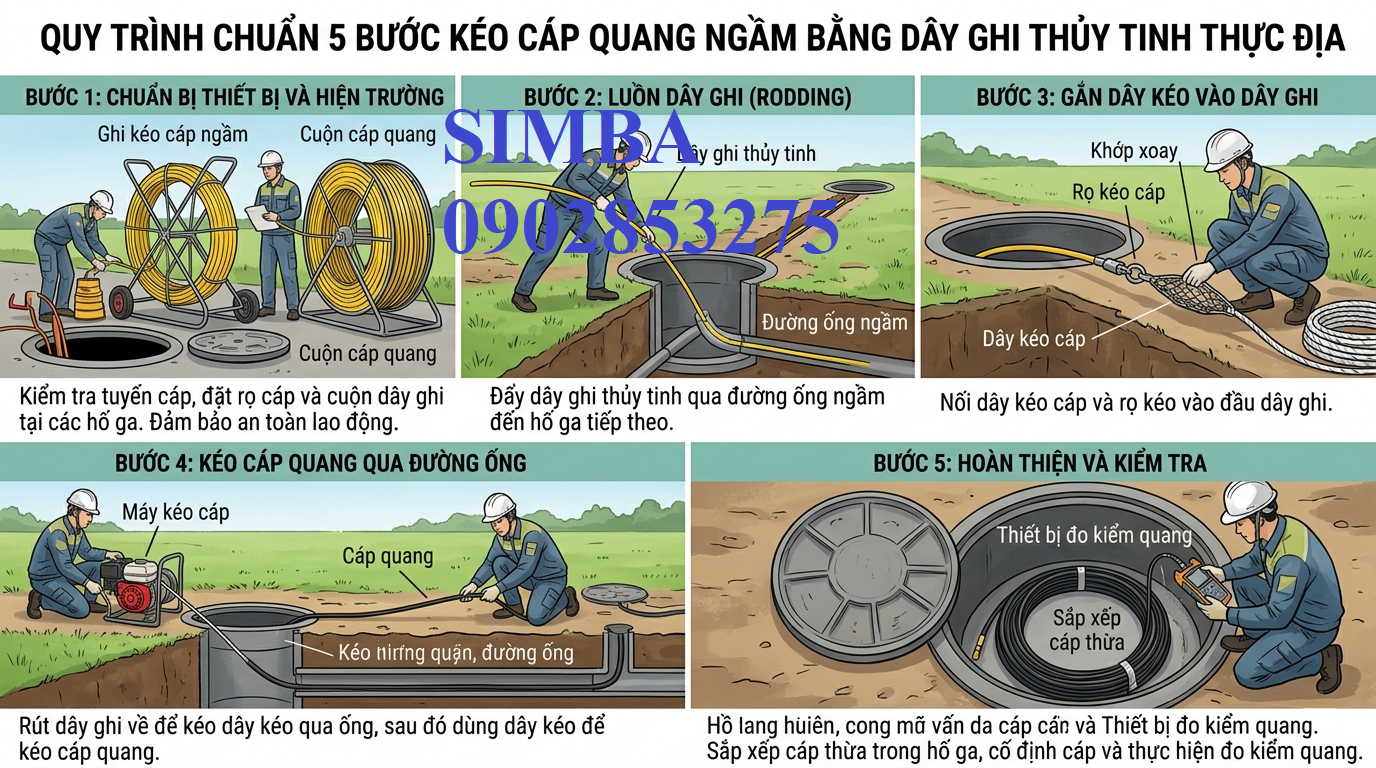 Quy Trình Chuẩn 5 Bước Kéo Cáp Quang Ngầm Bằng Dây Ghi Thủy Tinh Thực Địa